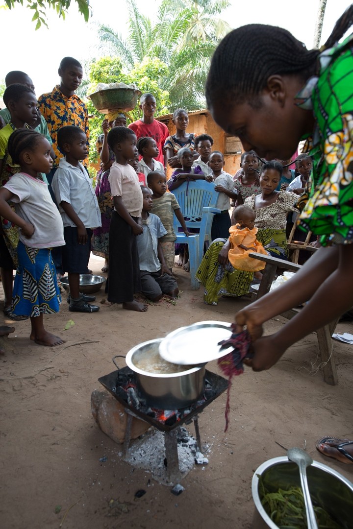 A RECO demonstrates cooking enriched porridge