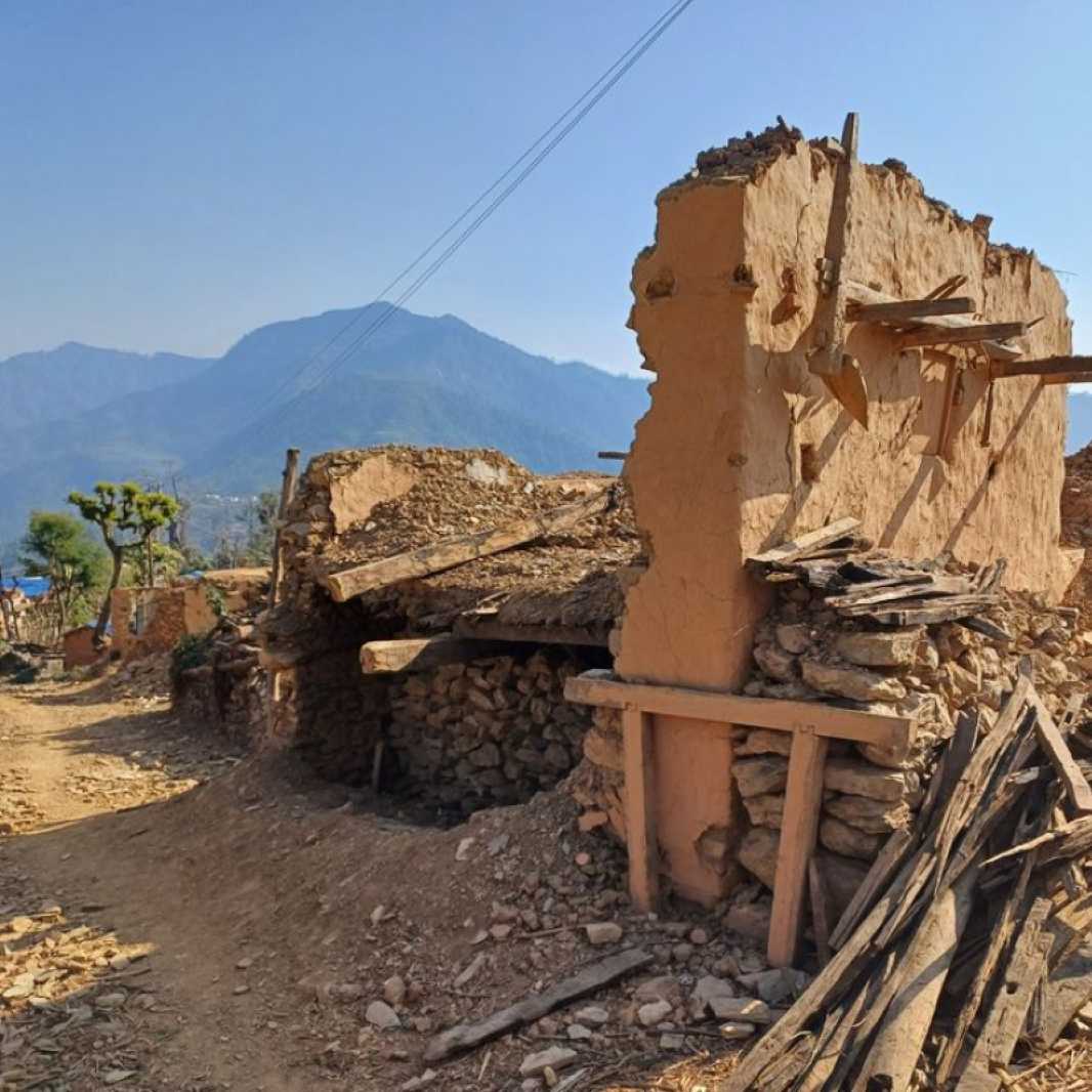 The rubble of Duddha Bir Kami’s collapsed home